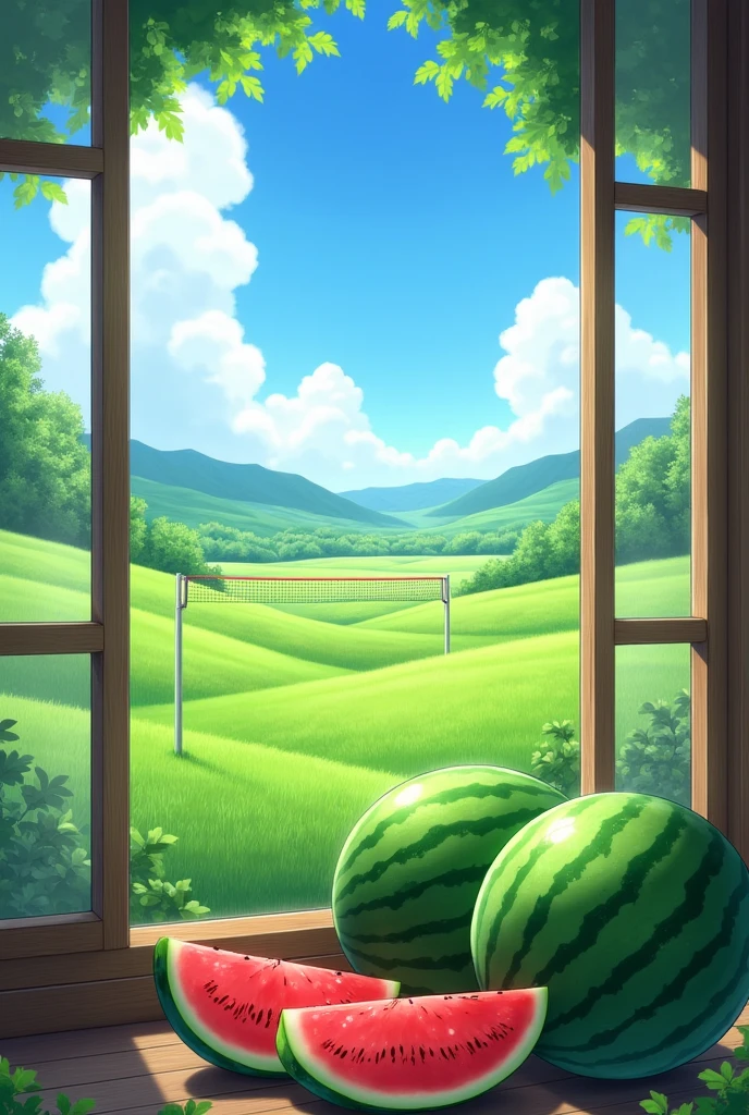 Green fields and watermelons、Day当たりの良い環境、farm background、Airy landscape、summerの環境、澄んだ晴れたDay、There is a window with a view of the poster。summer、背景のsummer祭り、Day本の田舎、Clear sky、Wide landscape、summerの午後、晴れたDayの時間、Day本の田舎、Volleyball court background、Scenic Background、Day