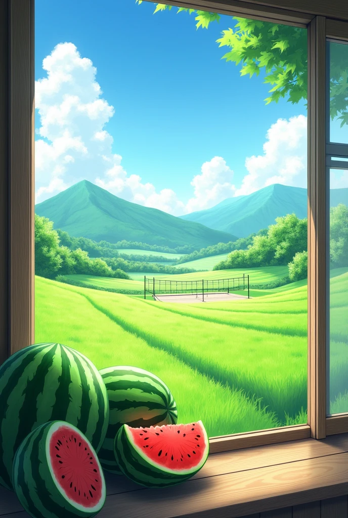 Green fields and watermelons、Day当たりの良い環境、farm background、Airy landscape、summerの環境、澄んだ晴れたDay、There is a window with a view of the poster。summer、背景のsummer祭り、Day本の田舎、Clear sky、Wide landscape、summerの午後、晴れたDayの時間、Day本の田舎、Volleyball court background、Scenic Background、Day