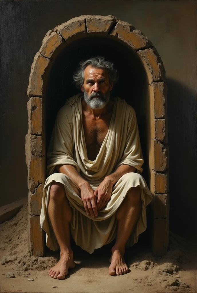 create an image of the philosopher Anaxagoras based on images that already exist of him, he is inside a saddle in jail