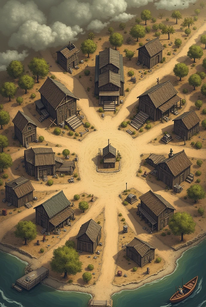 Prompt:

A detailed hand-drawn style map of the town of Craw Valley. Craw vally is a Huge towm The town should include the following key locations:

1. **Town Church**: Located in the center of the town, an old building under construction.
2. **Sinner Man's Mansion**: Positioned on top of a mountain, overlooking the town, large and imposing.
3. **Tavern**: Near the center, a place where townsfolk gather, owned by Maria's father.
4. **Farms**: Scattered around the outskirts of the town, representing the hard work of the inhabitants.
5. **Houses**: Humble and worn, spread throughout the town.
6. **Town Bank**: A small but important building near the center.
7. **Medical Office**: Centrally located, modest and essential for the town's health.
8. **Bars**: Several bars scattered around the town, places for socializing.
9. **Market**: In a central plaza, where vendors sell their goods.
10. **Sheriff's Office**: A small building near the center, symbolizing law and order.
11. **Dusty Streets**: Reflecting the desolation and abandonment of the town.
12. **River and Old Bridge**: Important for the story, located on the outskirts.
13. **Central Plaza**: A gathering place for the community, where activities take place.

The overall atmosphere should be somber and tense, with buildings showing signs of age and poverty. The town should feel large and sprawling, with a sense of struggle and resilience among its inhabitants.

