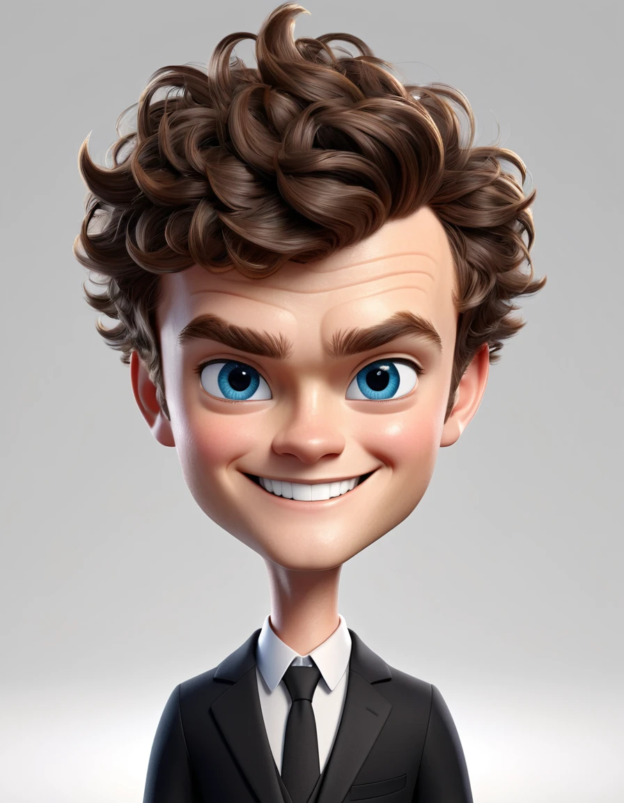 3d cute cartoon character disney pixar style of 
jack quaid, detailed face, detailed hair, wearing elegant black suit, smile, potrait, avatar, isolated with white background, good professional lighting, unreal engine