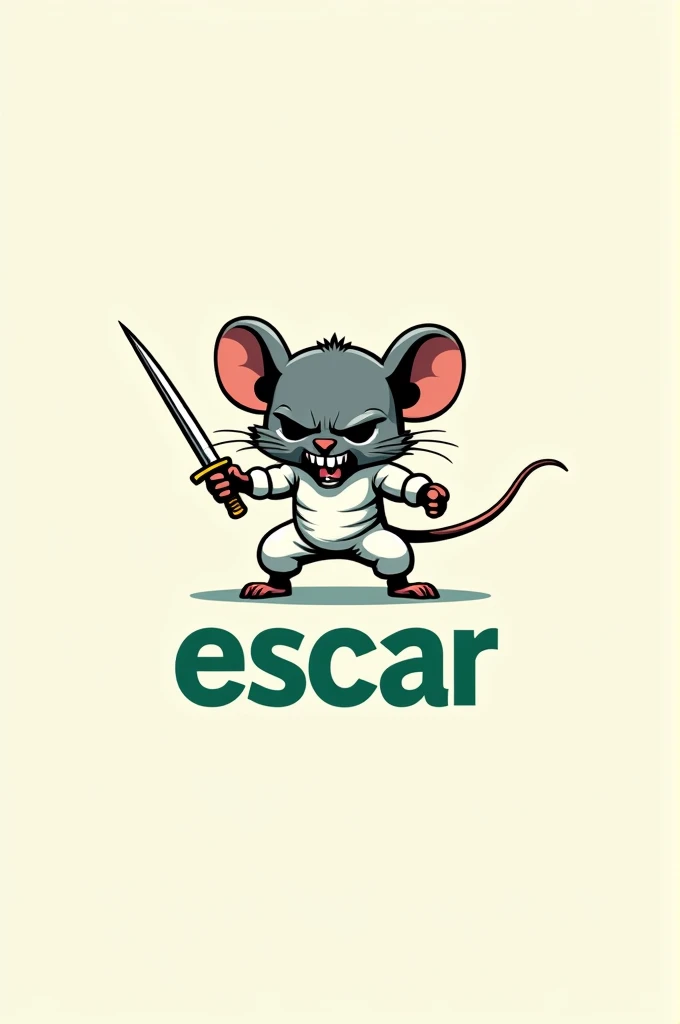 Create me a logo of an angry mouse fencing and that says escar in green