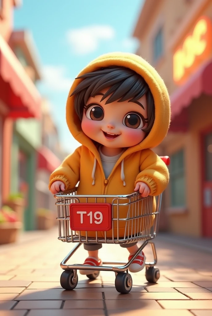 cartoon shopping cart wearing hoodie