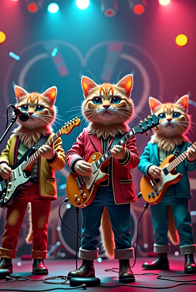 Cat Band Real、photograph、4 hp、high resolution、movie、illumination、colorful、the beatles、guitar、drum、base、keyboard