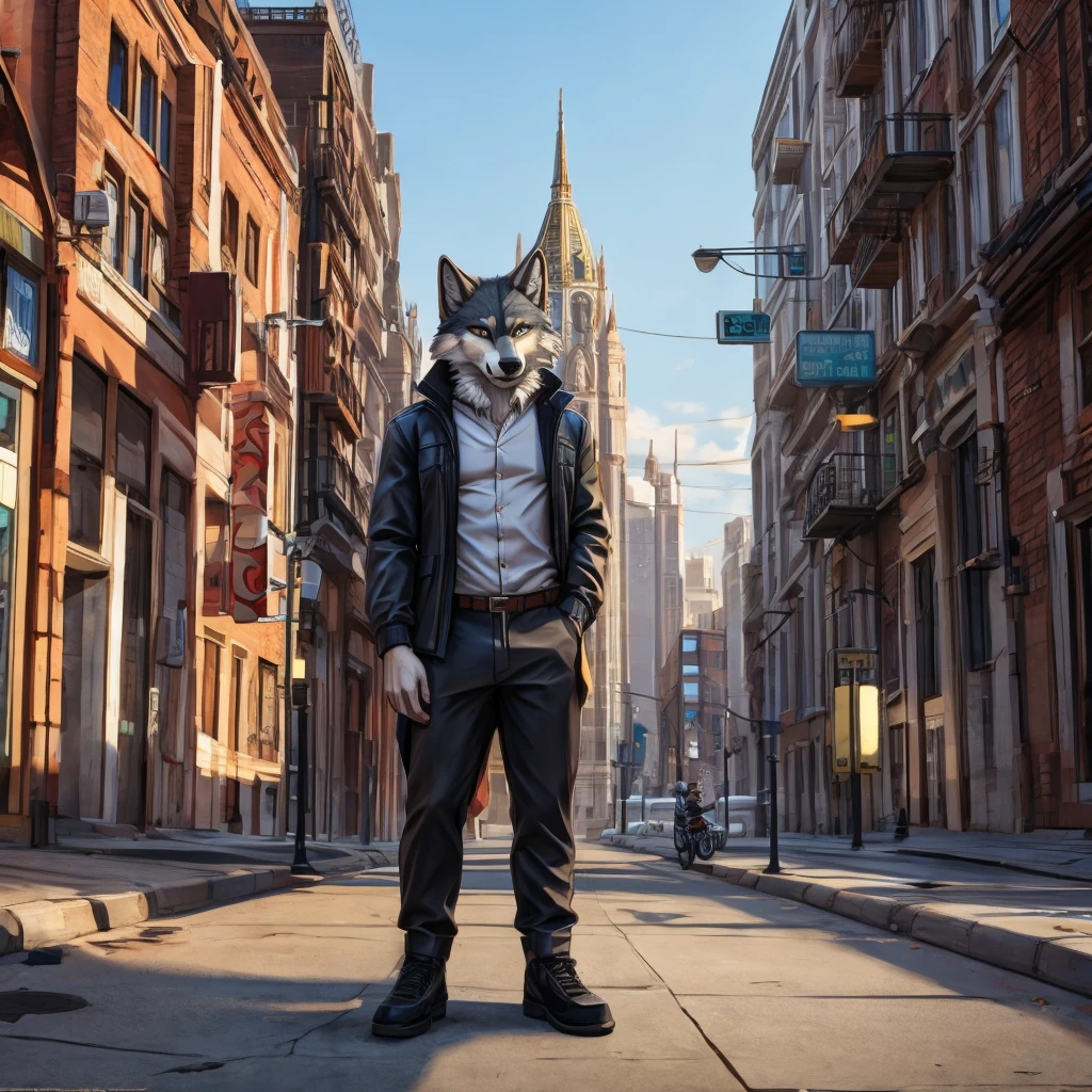 Urban Wolf Drawing in Grey, dressed like 80's rappers