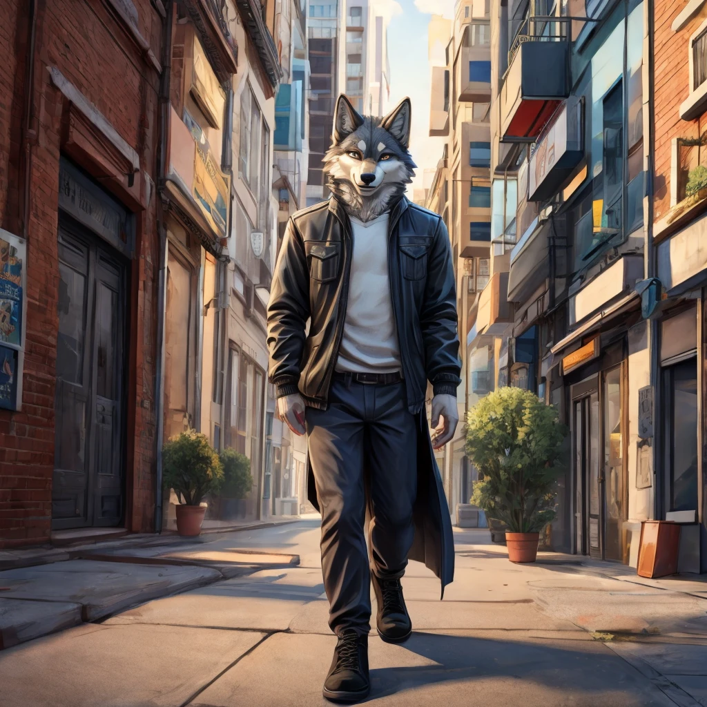 Urban Wolf Drawing in Grey, dressed like 80's rappers