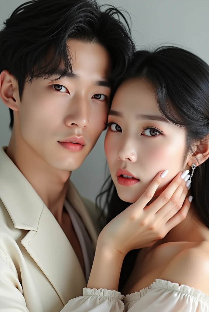 Beautiful Korean Women、Beautiful male and female couple、Long and beautiful upper eyelashes、Beautiful lower eyelashes、Beautiful Hair、Beautiful Hands、Put your hands on your face