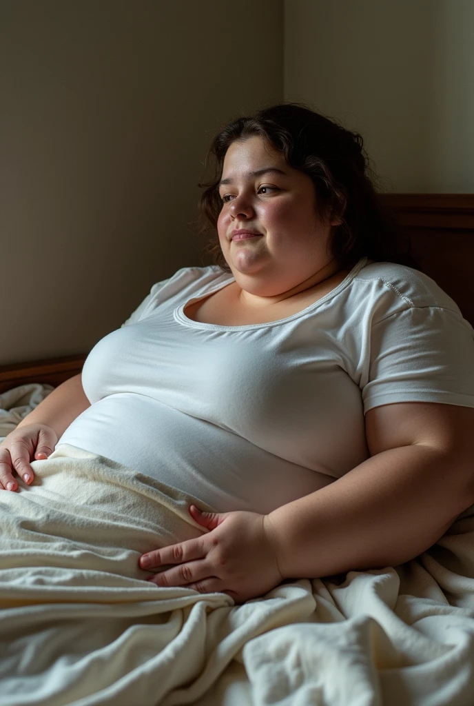 A morbidly obese girl unable to get up, becoming even fatter, leaving her immobile and full of folds of fat.