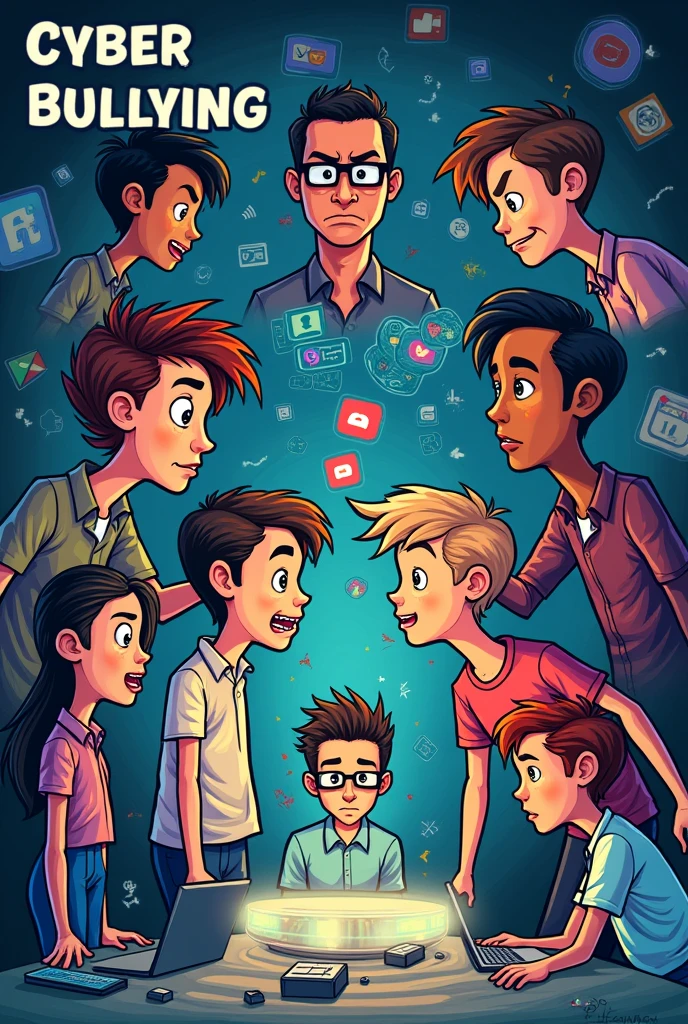 cyber bullying  poster drawing  cartoon 