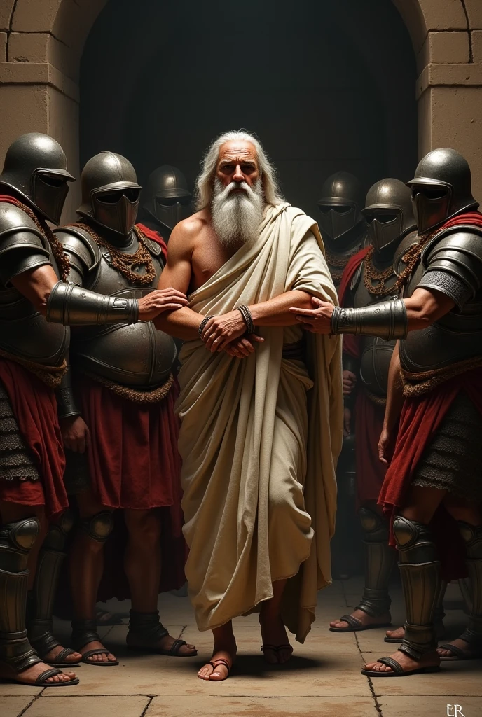 create an image of the philosopher Anaxagoras based on images that already exist of him, he is being arrested by soldiers