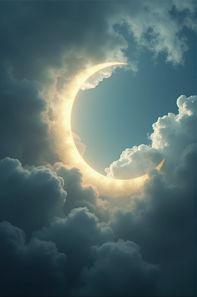 An emblem: crescent moon in clouds
