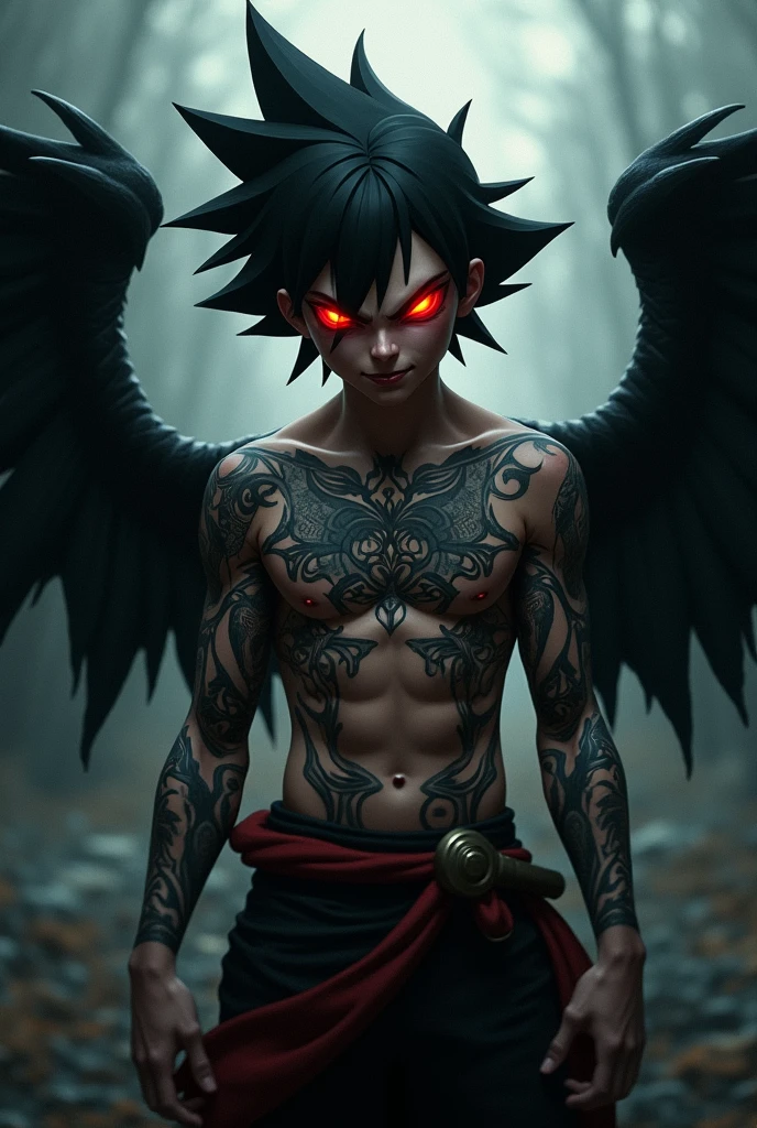 (ultra detailed), Ash Ketchum、wing、(Tattoo:1.5)、Evil Face