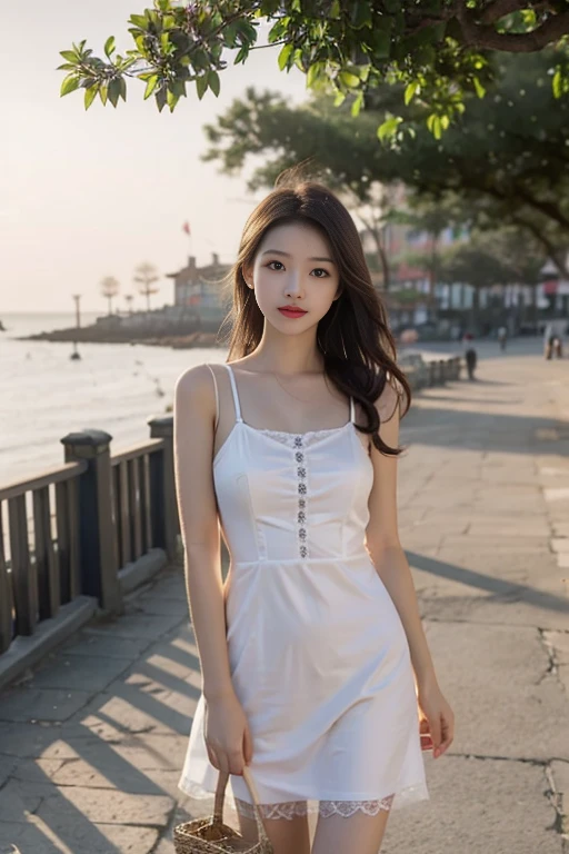 1 Girl,seaside,Soft Light,Chinese Beauty,Suspender dress