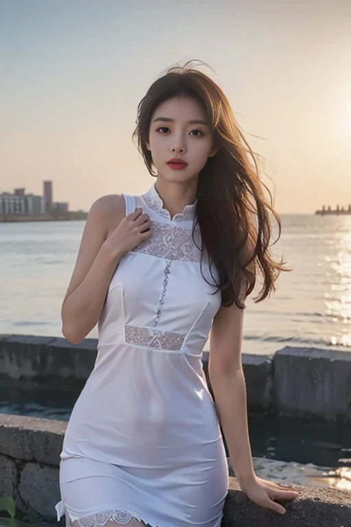 1 Girl,seaside,Soft Light,Chinese Beauty,Suspender dress
