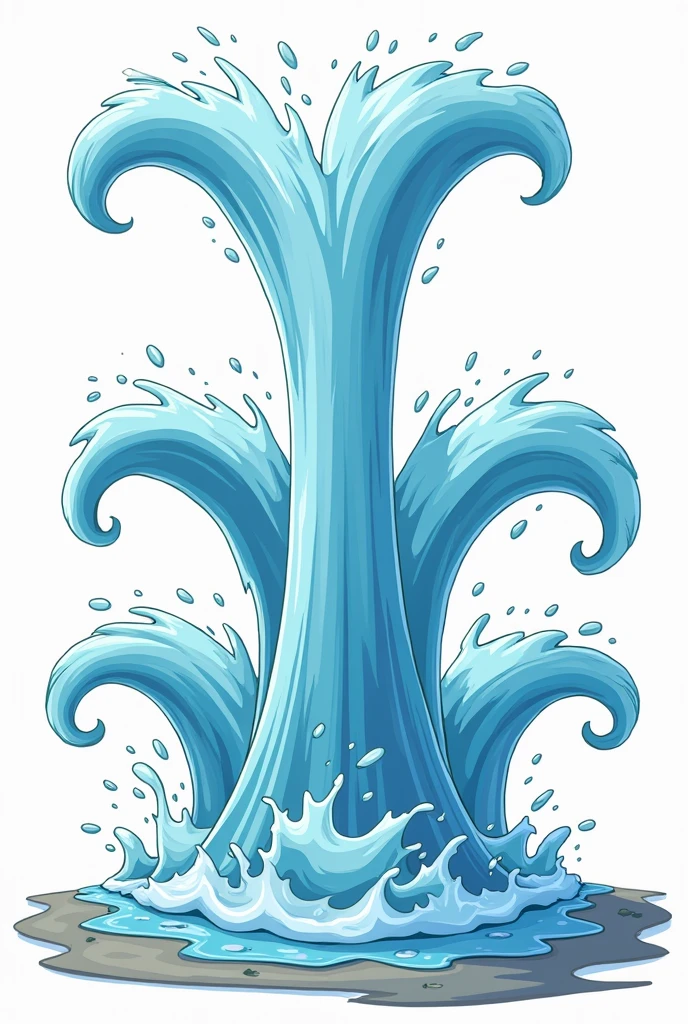 Please create a high-resolution image,Abstract stick cartoon。A spring of water gushed vertically upwards,Forming a water column。Four waves splashed high in the water column。The waves are huge,Height,Not on the same level。
