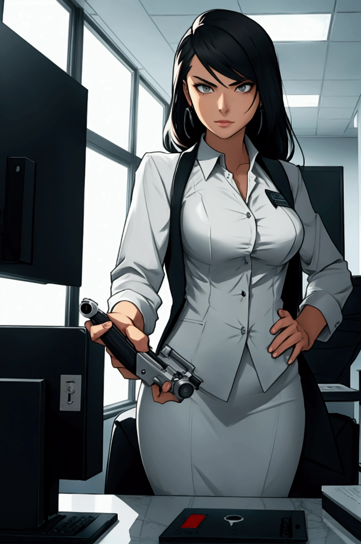 receptionist with a revolver
