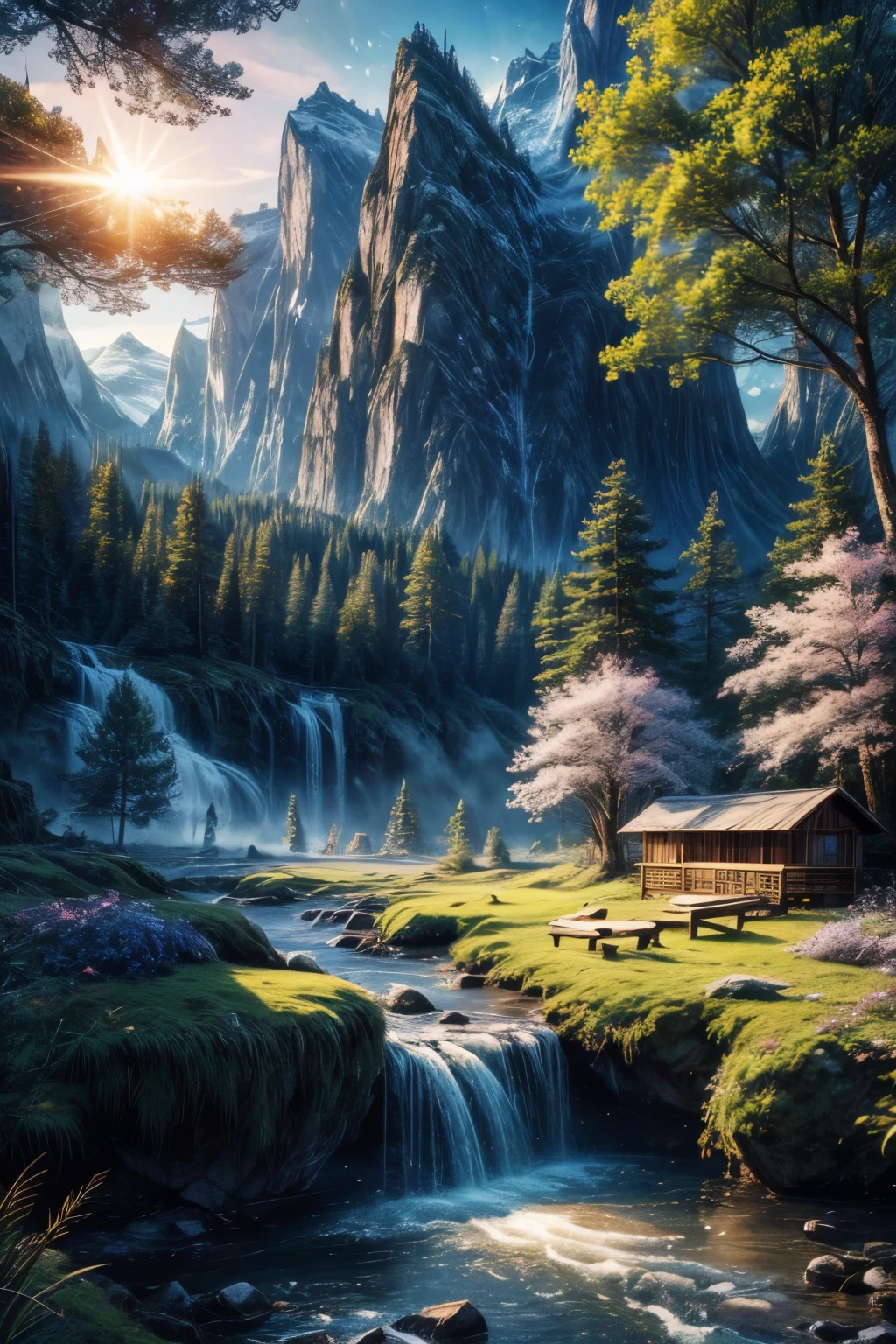 Best Quality, masterpiece, Beautiful wild nature fantasy landscape with bright light