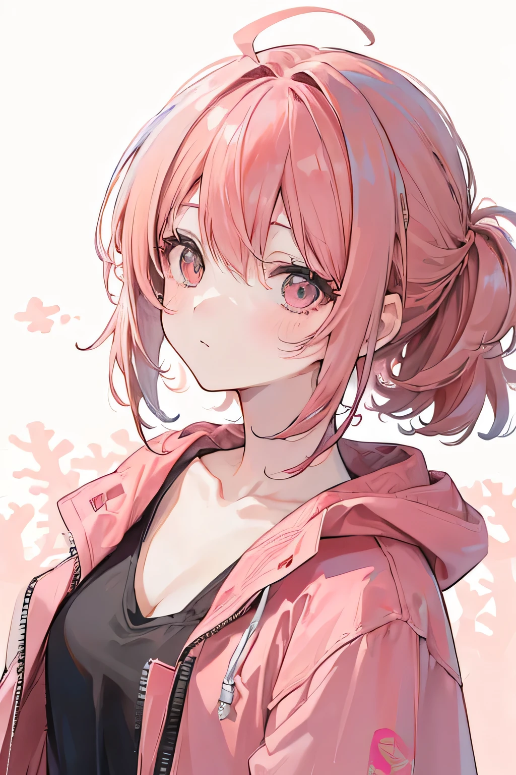 (((One person))), ((((alone)))), ((Messy hairstyle)), (((Coral pink hair))
