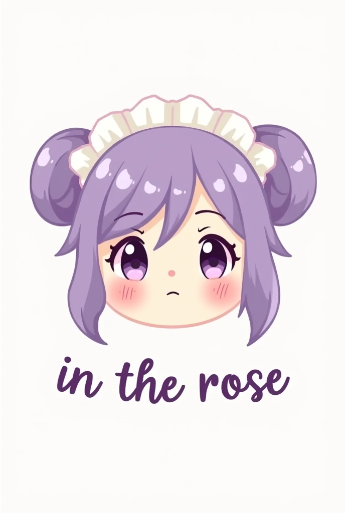 Create an isologo with the face of a purple-haired maid in the style of a Kawai chibi cartoon surrounded by the name of In the Rose