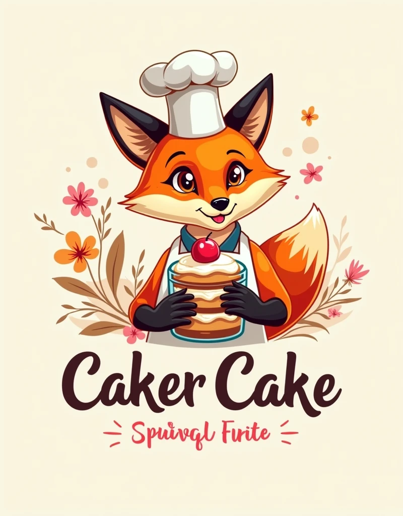logo, Brand Name, flowers, fox with chef&#39;s hat, holding cake in jar, creative 