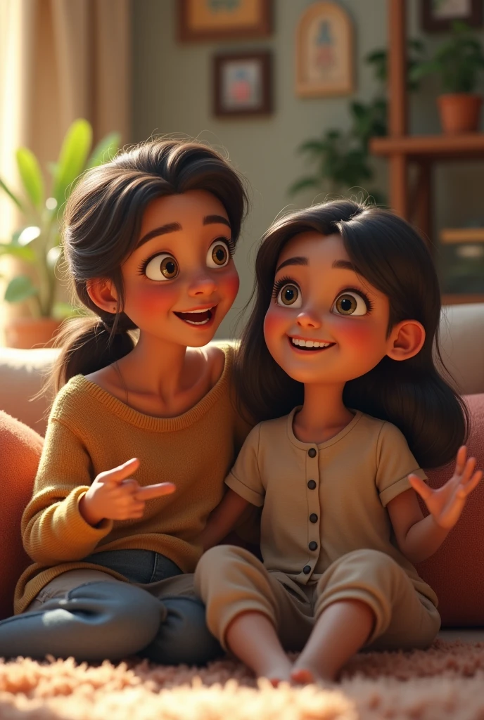 اس نے اپنی امی کو یہ کہانی سنائی، اور دونوں بہت خوش ہو گئے۔"
- **Image Prompt**: Zara sits with her mother at home, excitedly narrating her adventure. Her mother listens with a smile, both sitting in a warm, cozy living room.
