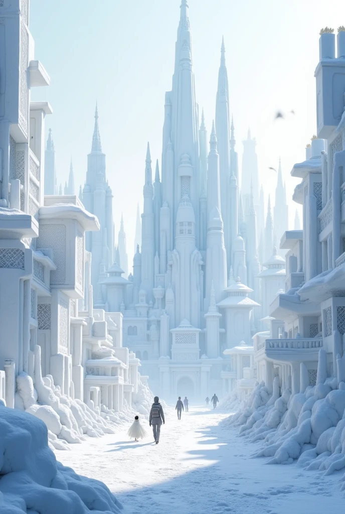 Modern city, The entire city is a snow sculpture, Compact building