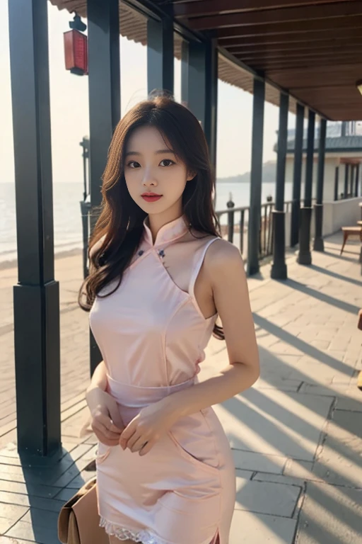 1 Girl,seaside,Soft Light,Chinese Beauty,Suspender dress