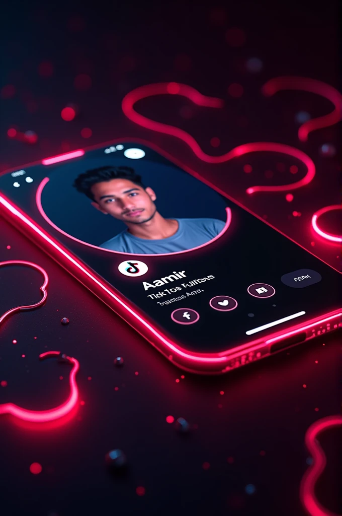 Create a youtube profile on glass id card on a Black desk displaying youtube logo and realistic profile photo of a teenage Boy in circle and " JATIN " is written in bold fonts under the profile photo and 100k subscribes written, the youtube card is glowing in red color on the edge, One corner is held with two fingers