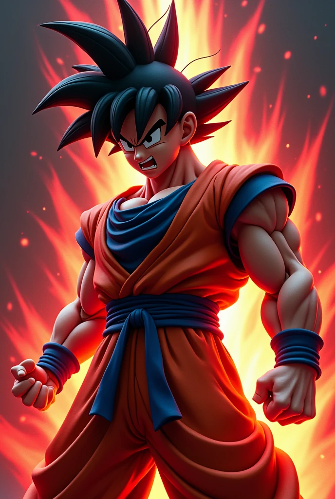Goku anime with red and black background very angry in 3d wallpaper