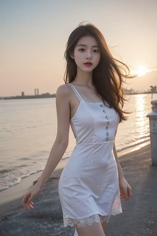 1 Girl,seaside,Soft Light,Chinese Beauty,Suspender dress