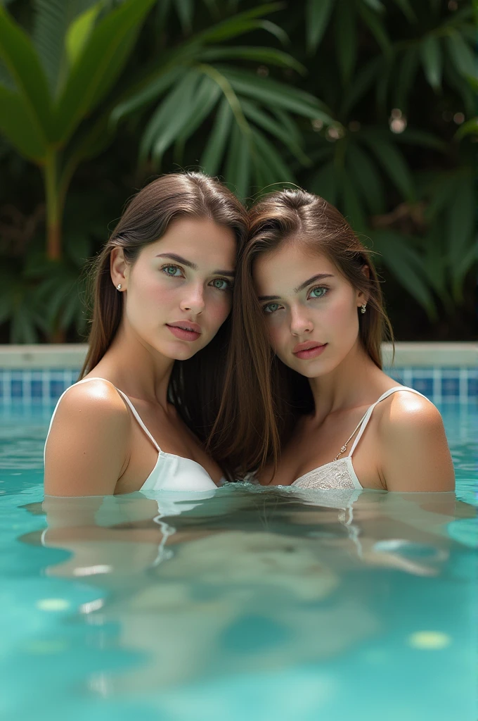 beautiful Ukrainian models posing in the swimming pool