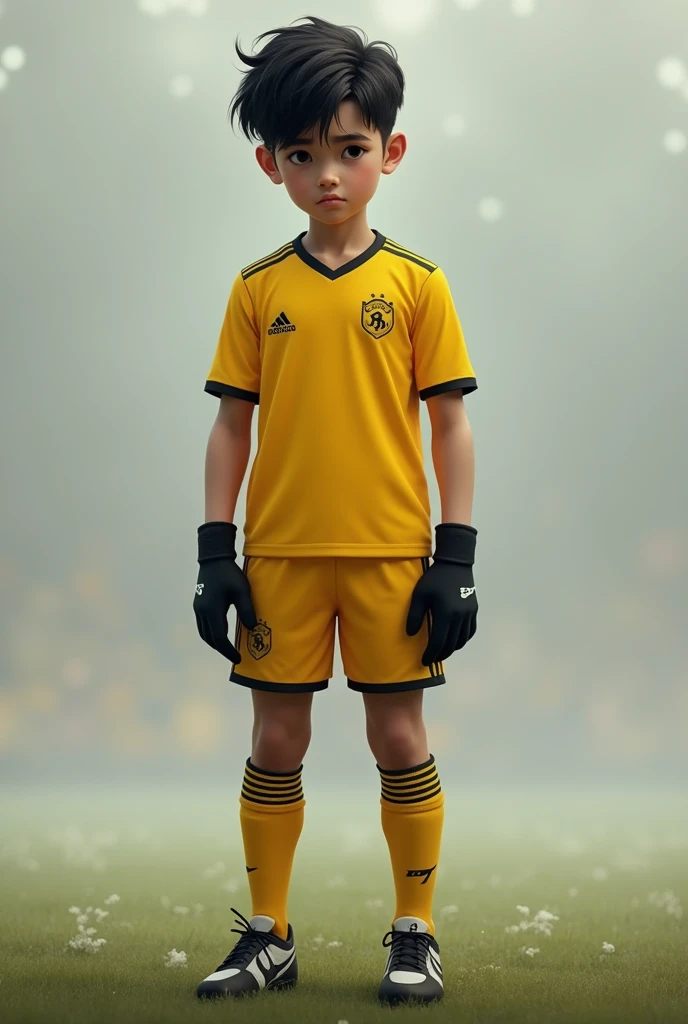 Image of the two football sports uniforms in light beige, combined with black, with a Disney Beauty and the Beast print on the girls' shirt that has the Beauty print and the boys' shirt that has the Beast print and the name "Alice" and a number 9 on the back of one of the uniforms.