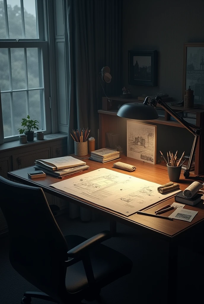 table of a busy architect without the person in the middle of the night wallpaper