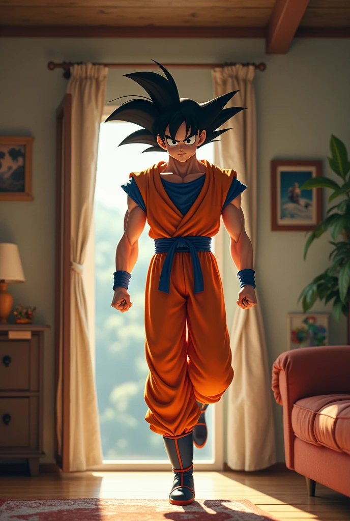 Draw Goku in the room walking on the wall
