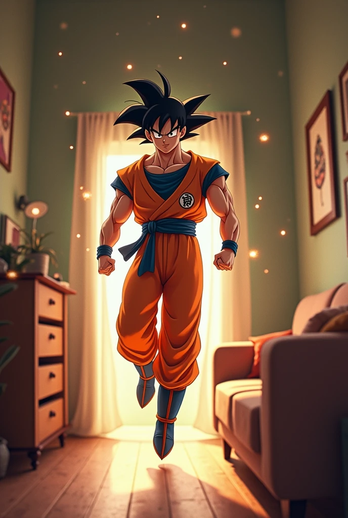 Draw Goku in the room walking on the wall