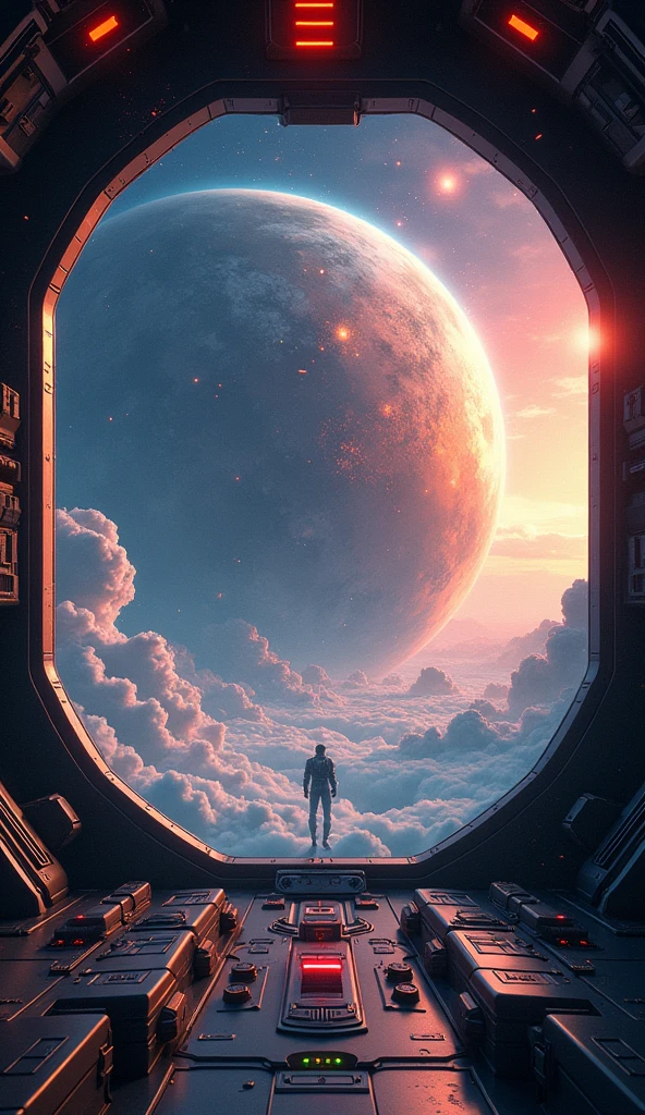 (work of art:1.2,Distinctive Quality,mirror-like,Cinematic experience),8k,wall-paper,The view from the cockpit of the spaceship,(You can see a giant space fortress shaped like a planet.:2.0),(Intense Combat:2.0),(Endless galaxy:2.0),(Spaceship cabin drawing:2.0),(dynamic:2.0)