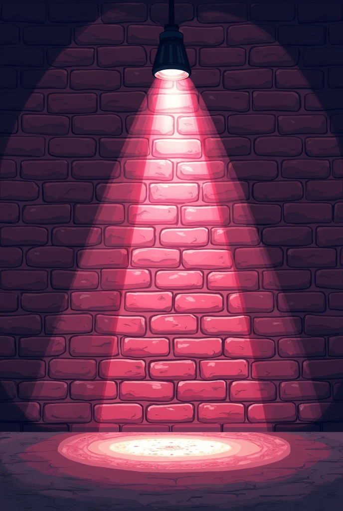 pixelart, Pink brick wall shown from the front lit by a flashlight