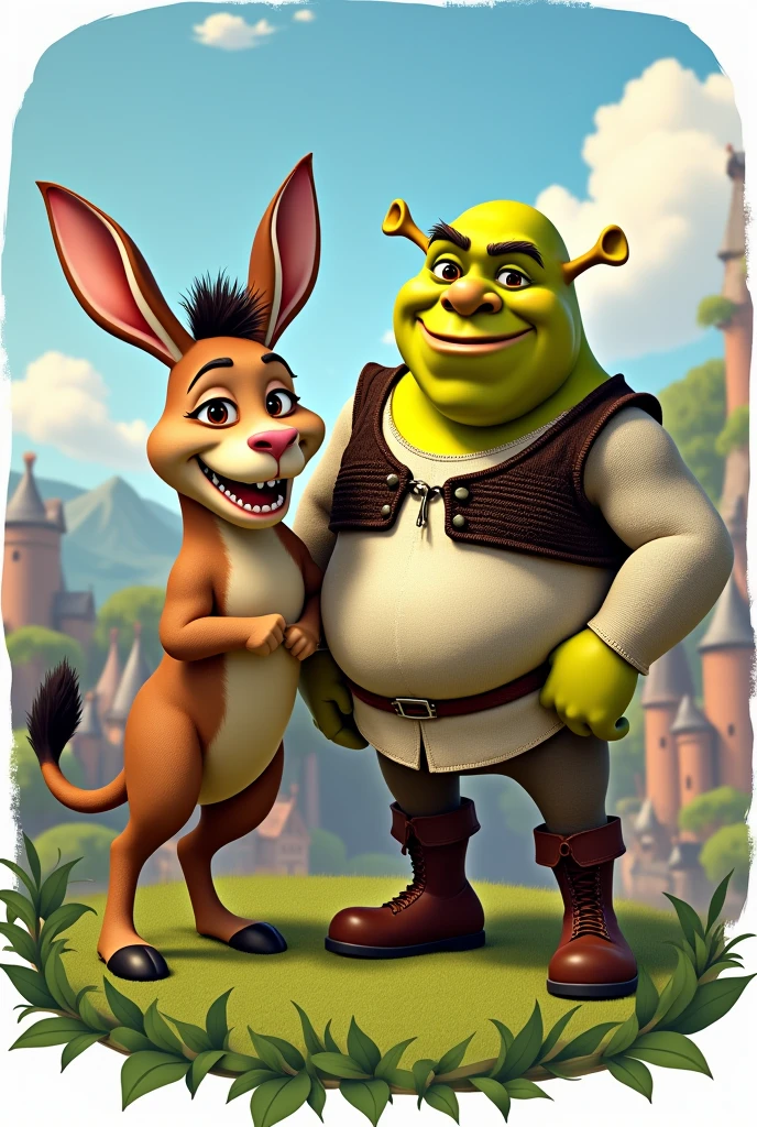 Create a logo for "EABMODEL" Shrek themed, Donkey and Puss in Boots