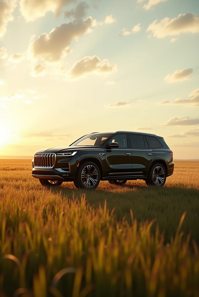 Thar car luxury offroading in the field sunlight side in
