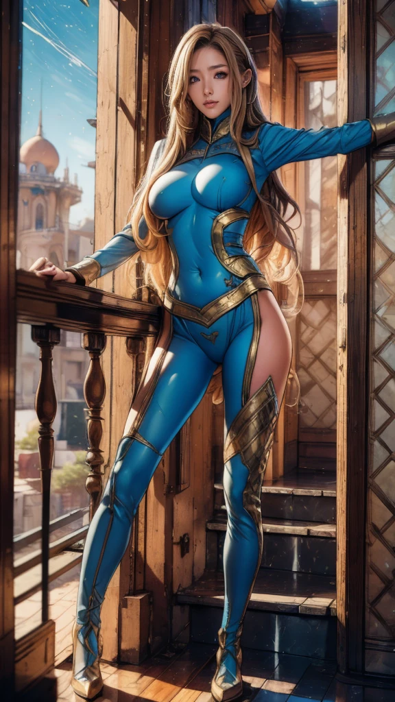 Highest quality, Official Art, masterpiece, Fabric Shading, High resolution, Very detailed, colorful, Best details, Fantasy, Combat Uniform, Yuki Mori:1.5, 1 female, Age 25, Golden Hair, Long Hair, Curly Hair, Highest quality, Official Art, masterpiece, Fabric Shading, High resolution, Very detailed, colorful, Best details, エルフCombat Uniform,1 female, 2, Standing on the stairs, A castle town with an old castle, sunny, Random Hair, Large Breasts, skinny, Surrounded by a lot of people:1.9, Confetti falling, Blessed, Welcomed:1.5, Camel Toe:1.3, Ground level shot:, Fighting Pose,