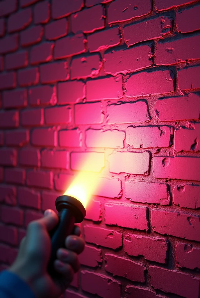 pixelart, Pink brick wall shown from the front illuminated in first person by a flashlight