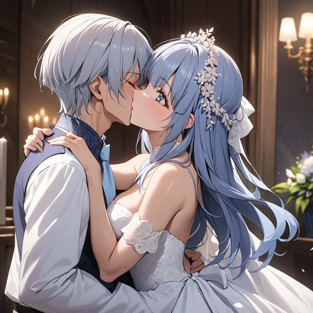 ((Highest quality)), ((masterpiece)), (detailed), (Perfect Face)、The woman is Reika Aoki, a Brazilian woman with semi-long hair.、A woman is getting married to a man in Brazil with a Brazilian embrace and a kiss of vows.
