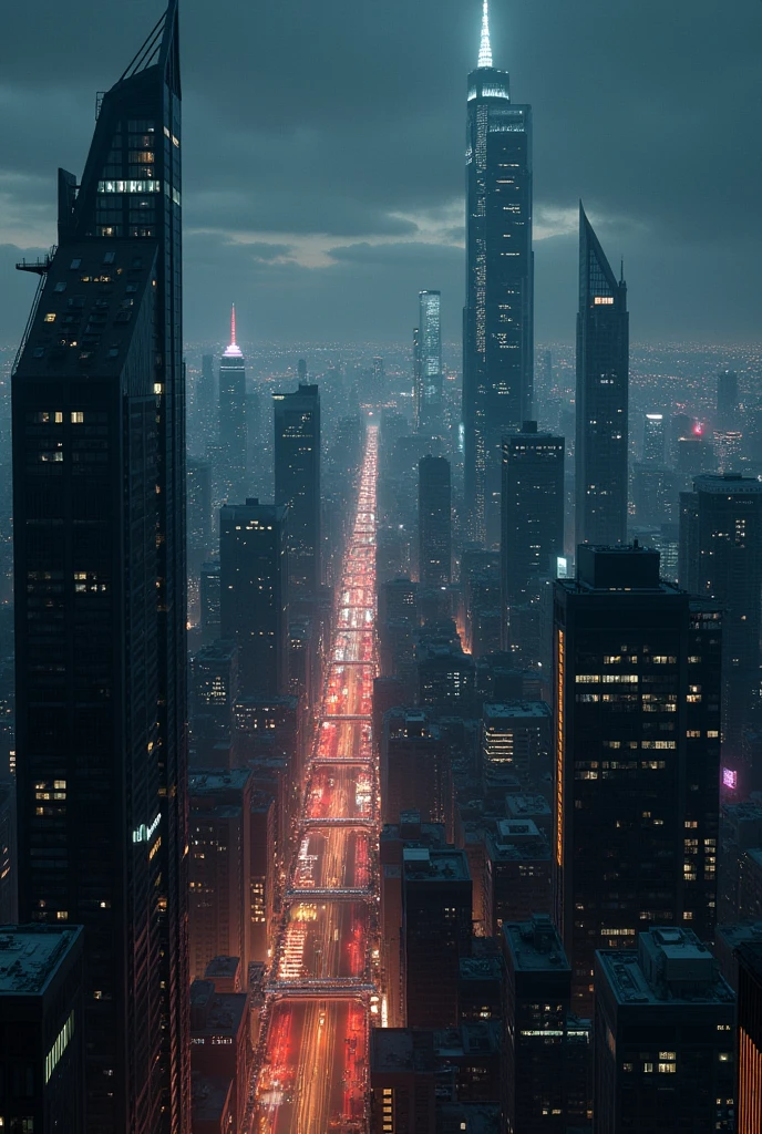 Modern city, Panoramic View, Pitch Black Night