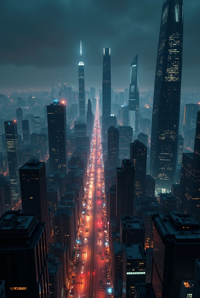 Modern city, Panoramic View, Pitch Black Night