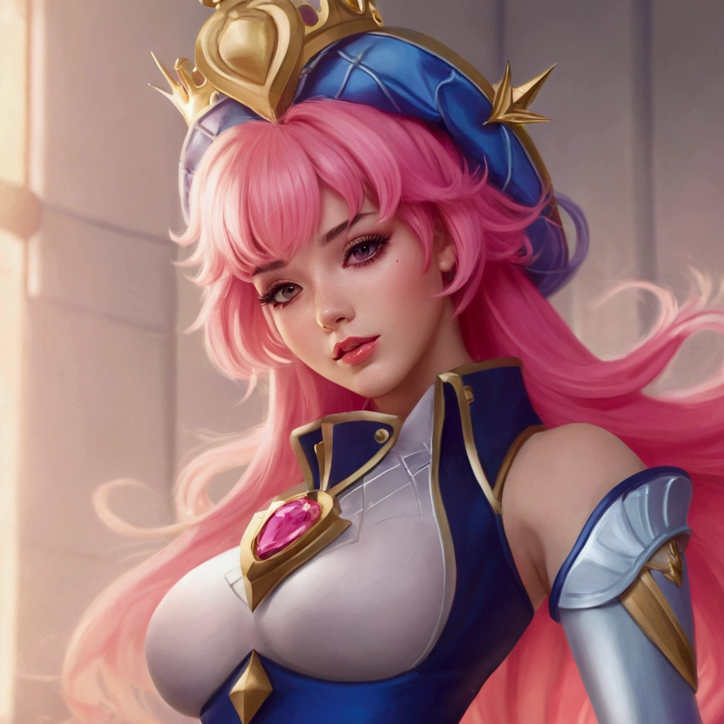 a close up of a woman with a pink hair and a crown, extremely detailed artgerm, portrait knights of zodiac girl, ig model | artgerm, artgerm lau, kda, portrait of ahri, seraphine ahri kda, ashe, ! dream artgerm, style artgerm, ahri, yun ling