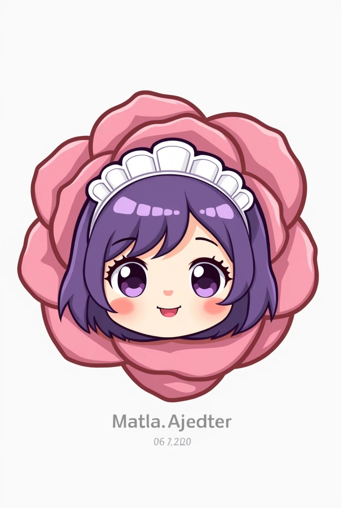 Create an isologo with the face of a purple-haired maid in a chibi Kawai cartoon style surrounded by the name in the Rose that has flat colors, without light and shadow Simpler, simpler, with only three base colors, made in vectors , easy to replicate , can you give me another option