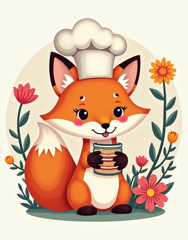 create a logo, flowers, fox with chef&#39;s hat, holding cake in jar, creative, place to put the store name