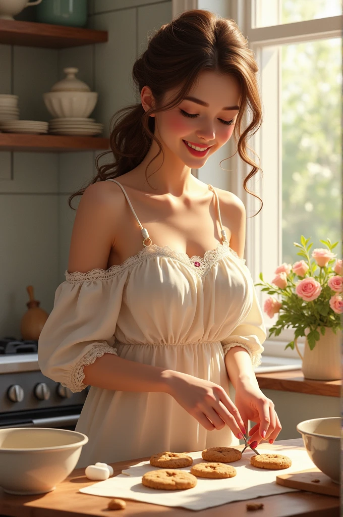 Beautiful woman making cookies