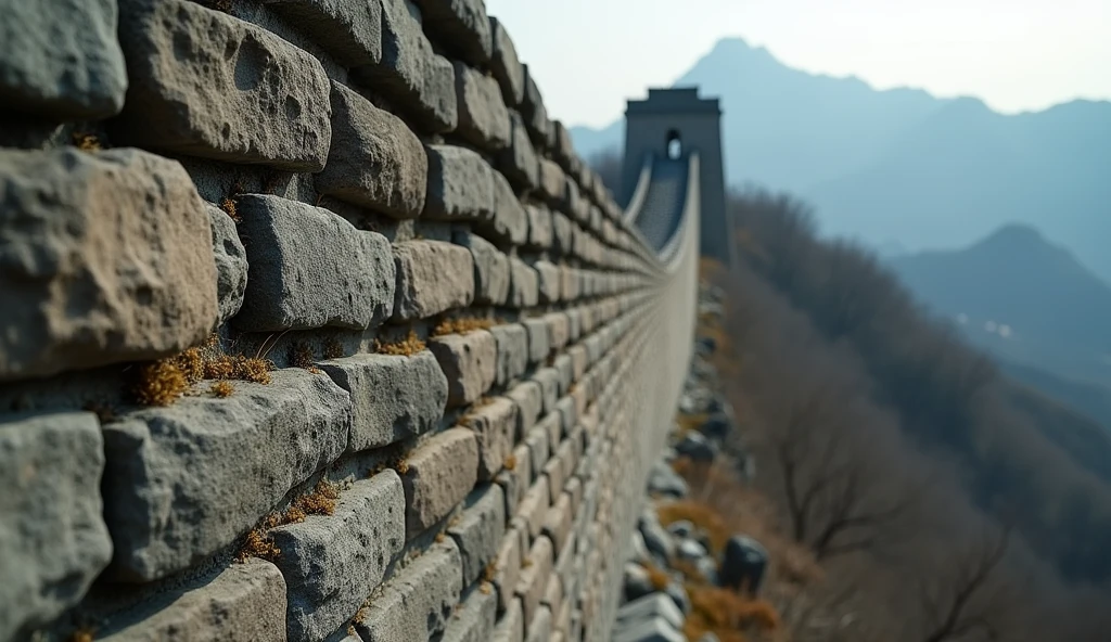 generate a image of a stone of wall of china close view