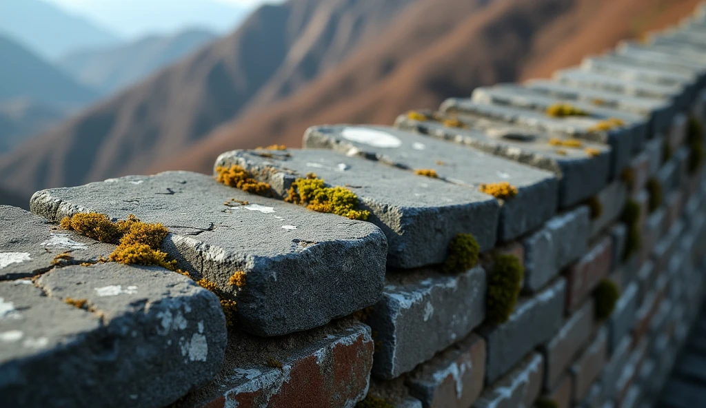 generate a image of single stone of wall of china close view